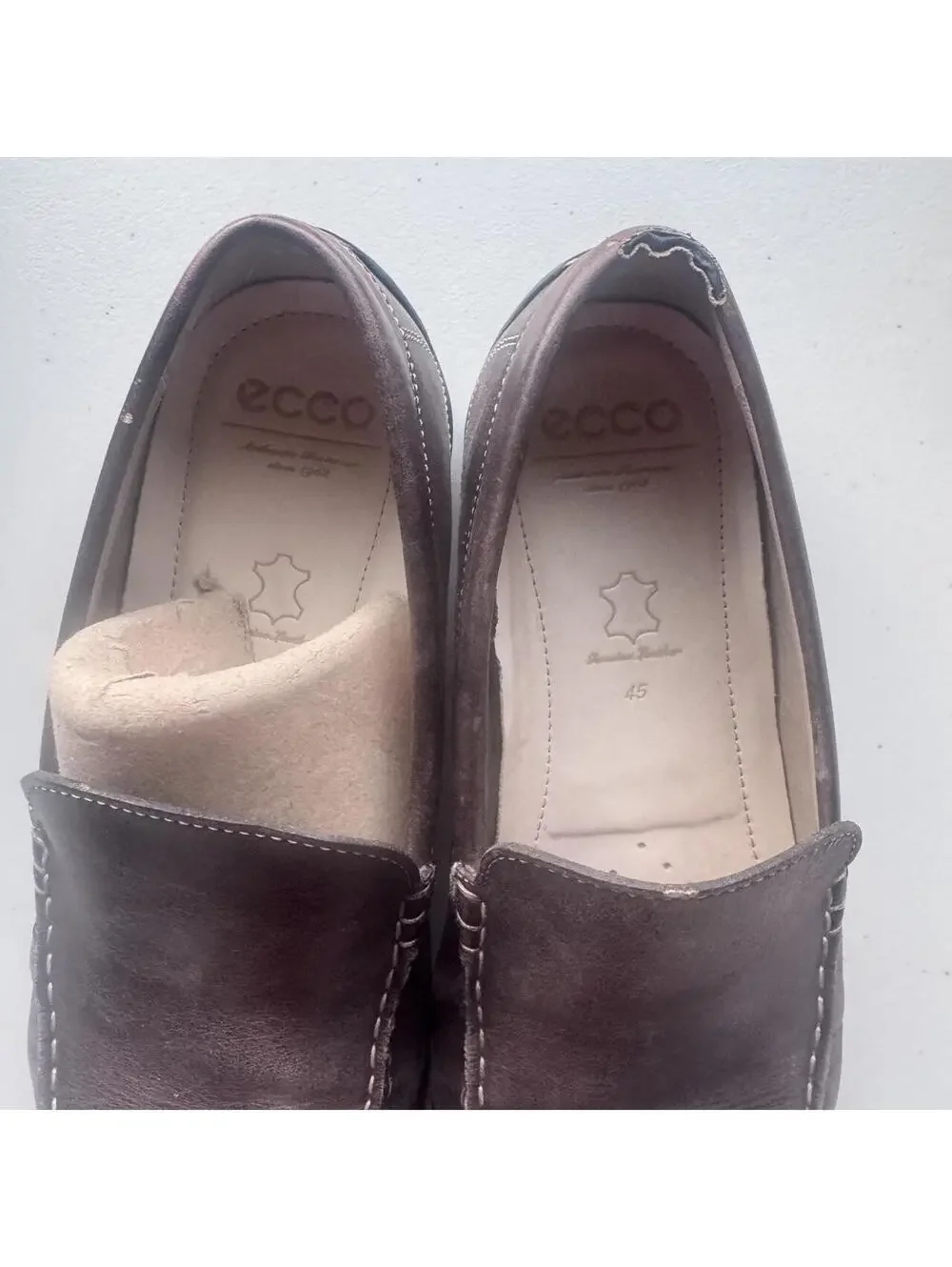 ECCO Brown Leather Moc Toe Loafers Slip On Dress Shoes